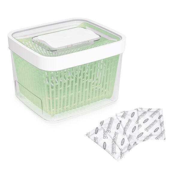 GreenSaver Produce Keeper (4.3 Qt) & GreenSaver Carbon Filter Refills - 4 Pack Bundle Z0