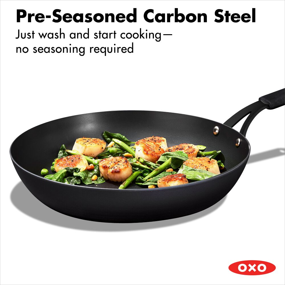 OXO Carbon Steel Obsidian Series 12-Inch Frypan with Silicone Sleeve Y7