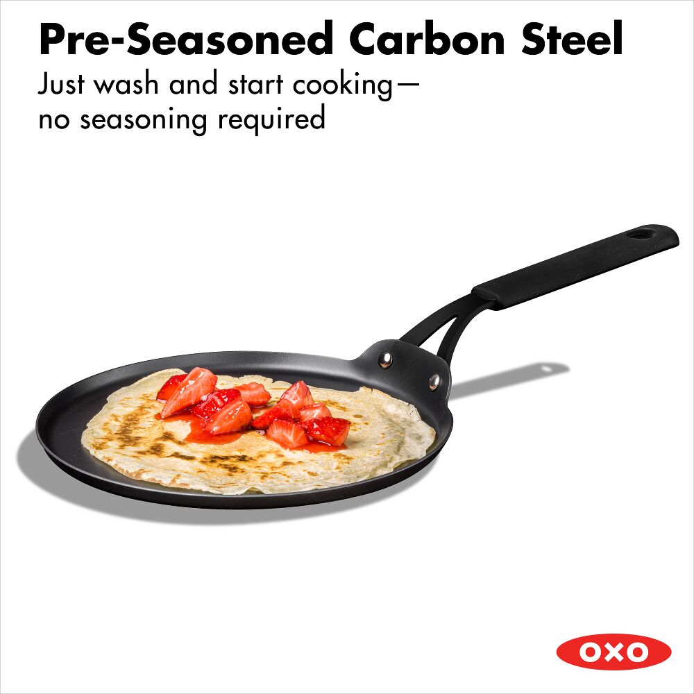Obsidian Carbon Steel 10-Inch Crêpe Pan with Silicone Sleeve H1
