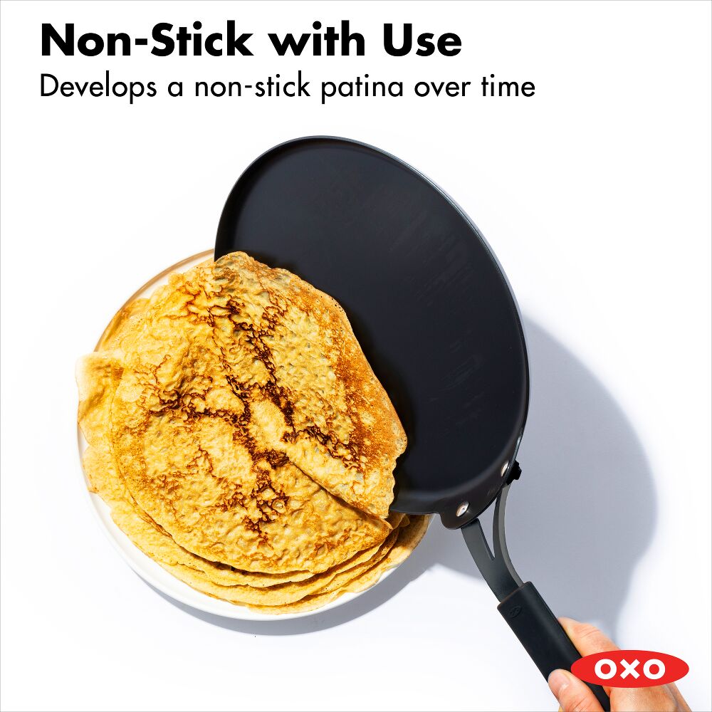 Obsidian Carbon Steel 10-Inch Crêpe Pan with Silicone Sleeve H1