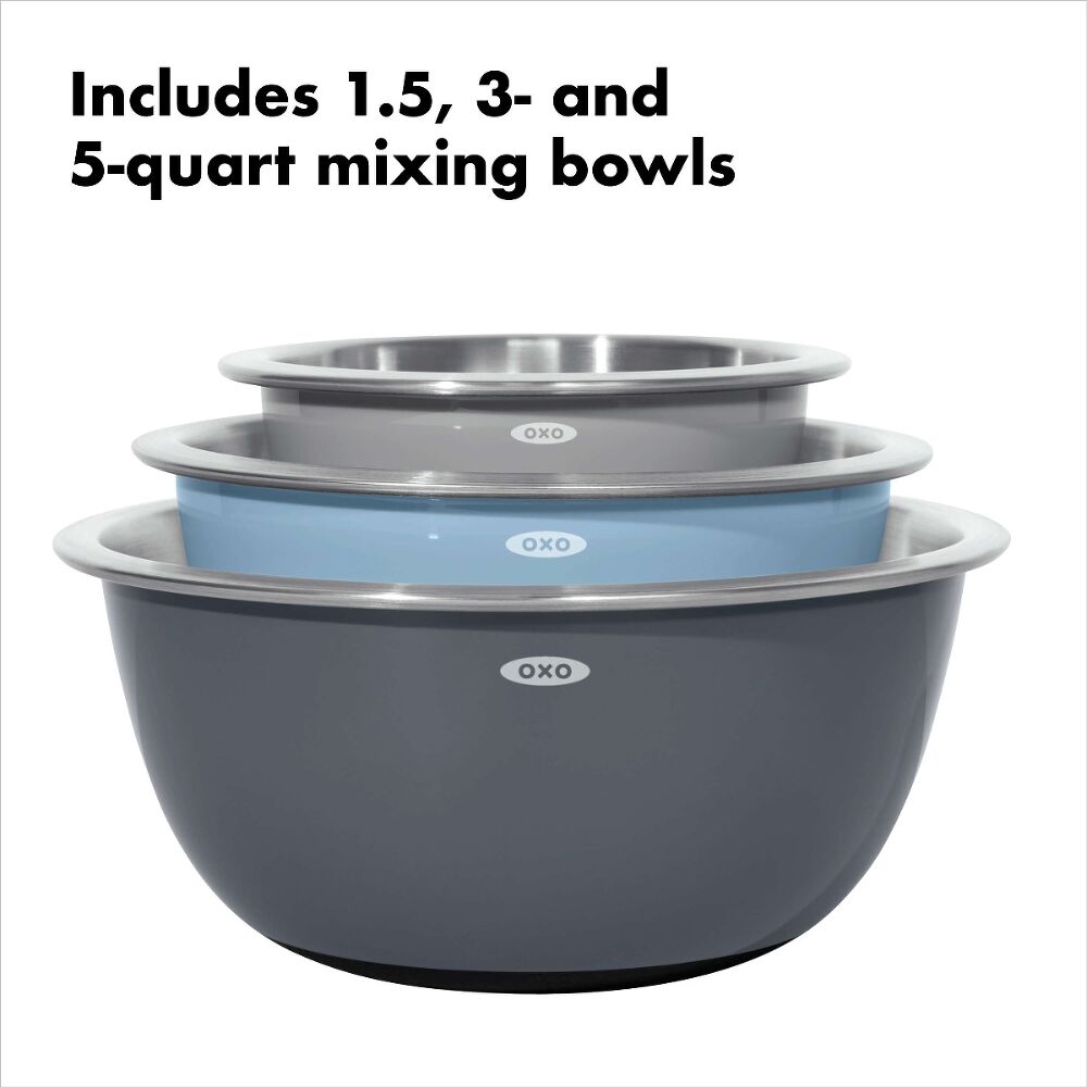 3-Piece Stainless Steel Mixing Bowl Set - Blue/Gray O5