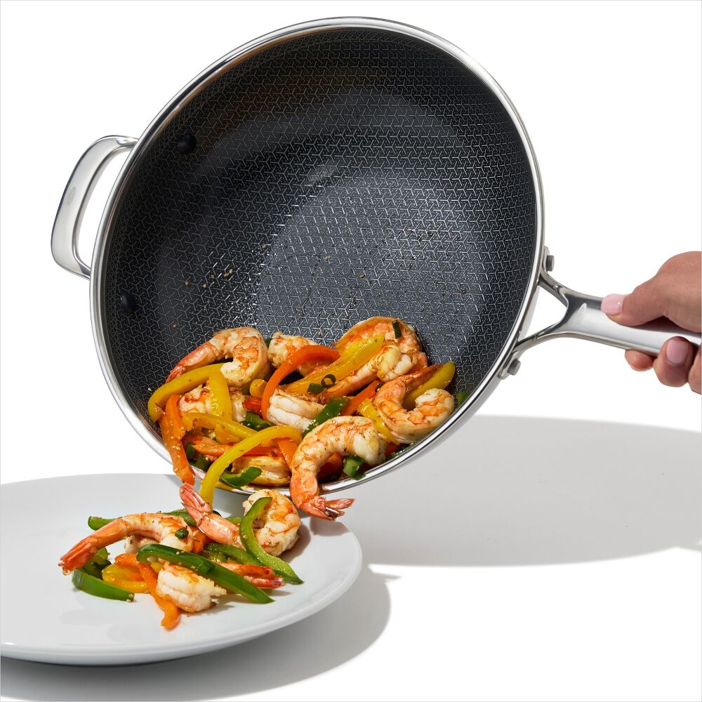 Trident Hybrid Non-Stick Stainless Steel 5 Qt Wok with Lid T2