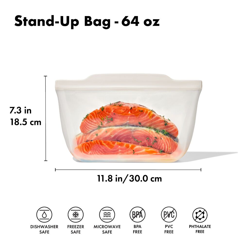 Silicone Reusable Bag - Stand-Up Half Gallon (64 oz) - Oat O9