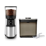 Conical Burr Coffee Grinder & Steel Coffee POP Container (1.7 Qt) with Scoop Bundle V0