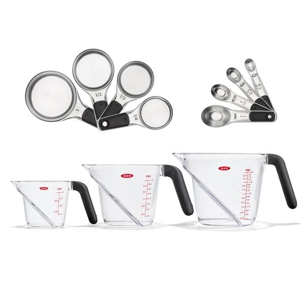 3 Piece Angled Measuring Cup Set & Stainless Steel Measuring Cups and Spoons Set Bundle Q1