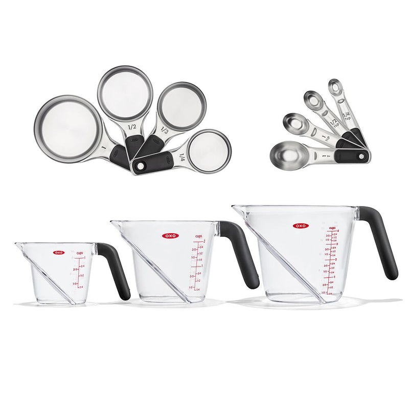 3 Piece Angled Measuring Cup Set & Stainless Steel Measuring Cups and Spoons Set Bundle Q1