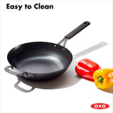 Carbon Steel Obsidian Series 12-Inch Wok with Silicone Sleeve Q4