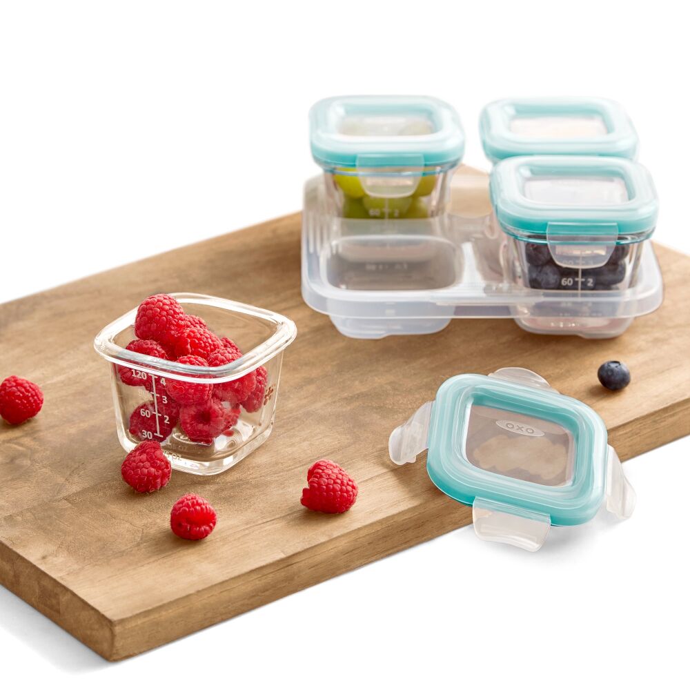 Baby Blocks Glass Food Storage Containers 4 Oz - Tot Teal Y8