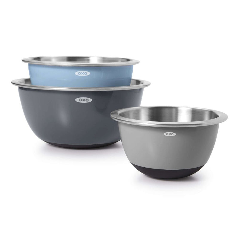 3-Piece Stainless Steel Mixing Bowl Set - Blue/Gray O5