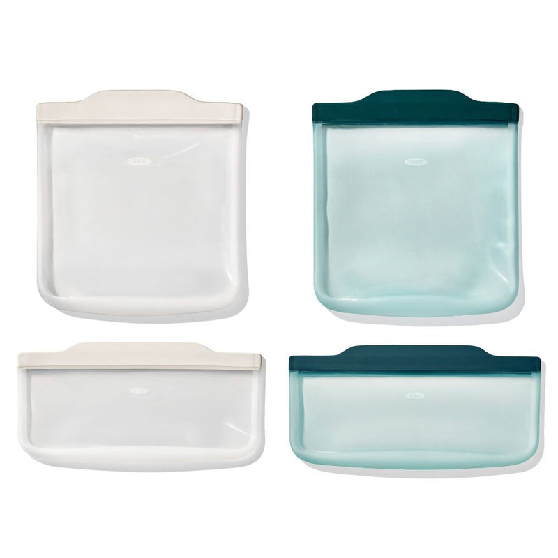 Silicone Reusable Bag -  4 Piece Lunch Set - Oat/Lagoon K3