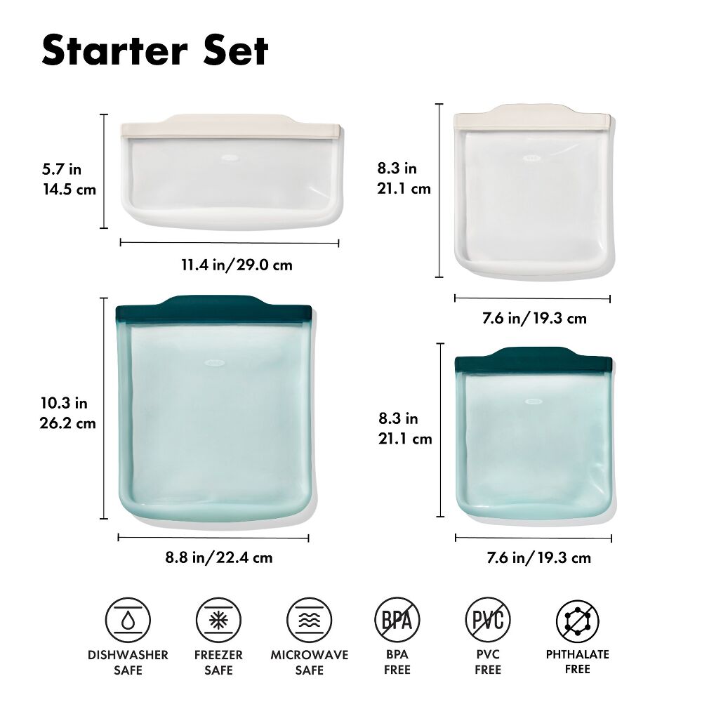 Silicone Reusable Bag - 4 Piece Starter Set - Oat/Lagoon X0