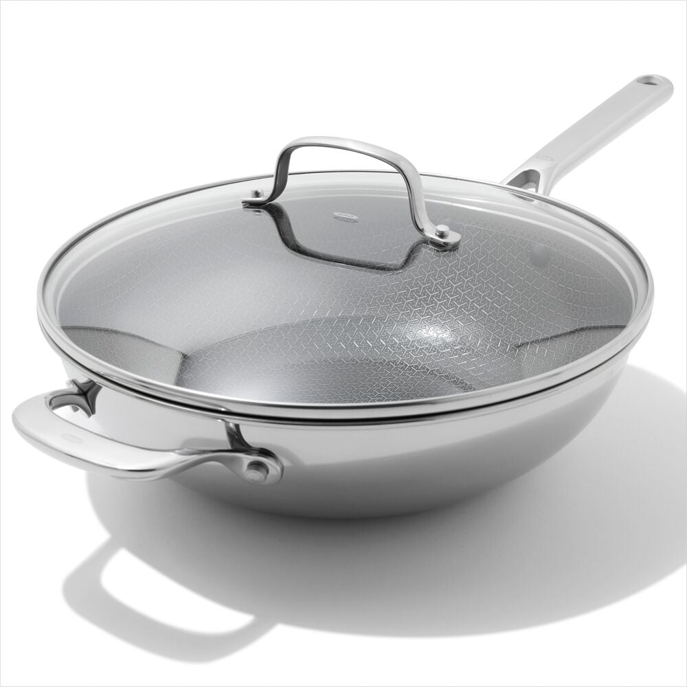 Trident Hybrid Non-Stick Stainless Steel 5 Qt Wok with Lid T2