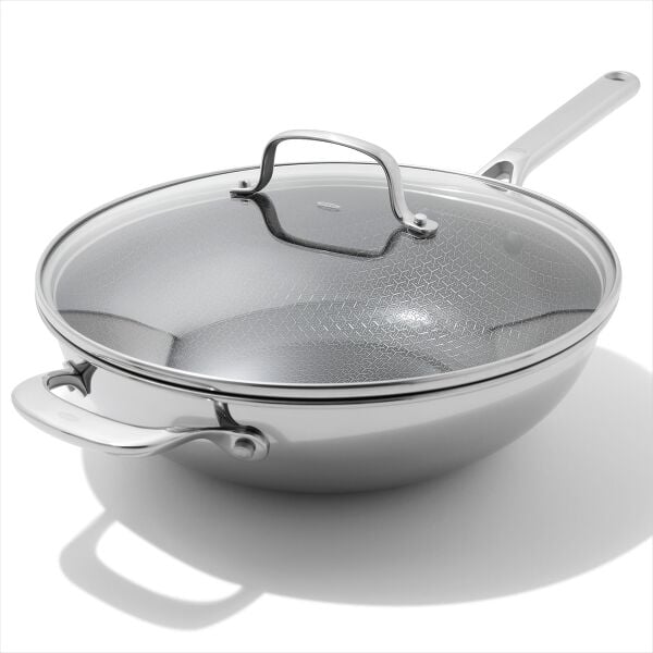 Trident Hybrid Non-Stick Stainless Steel 5 Qt Wok with Lid T2