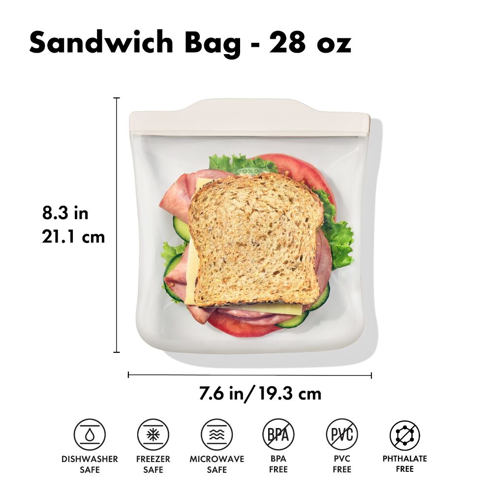 Silicone Reusable Bag - Sandwich Bag (28 oz) - Oat X5
