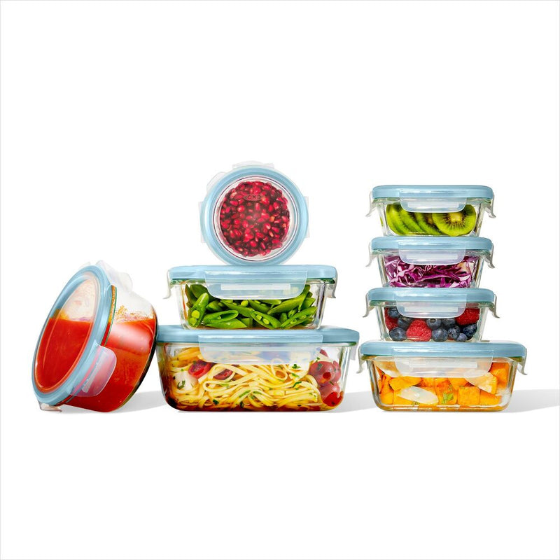16-Piece Smart Seal Glass Everyday Container Set - Arctic Blue A9