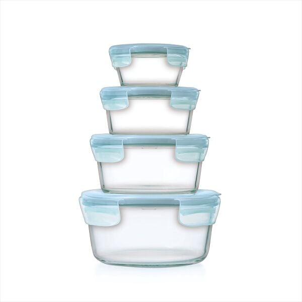 8-Piece Smart Seal Glass Round Container Set - Arctic Blue P3